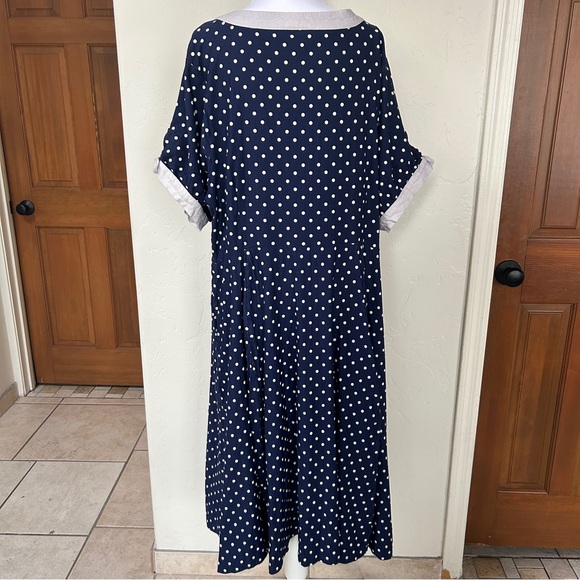 Unique Vintage 1950s Retro Plus Size Polkadot Button Blue Swing Dress, 3X / 20 - Picture 5 of 11